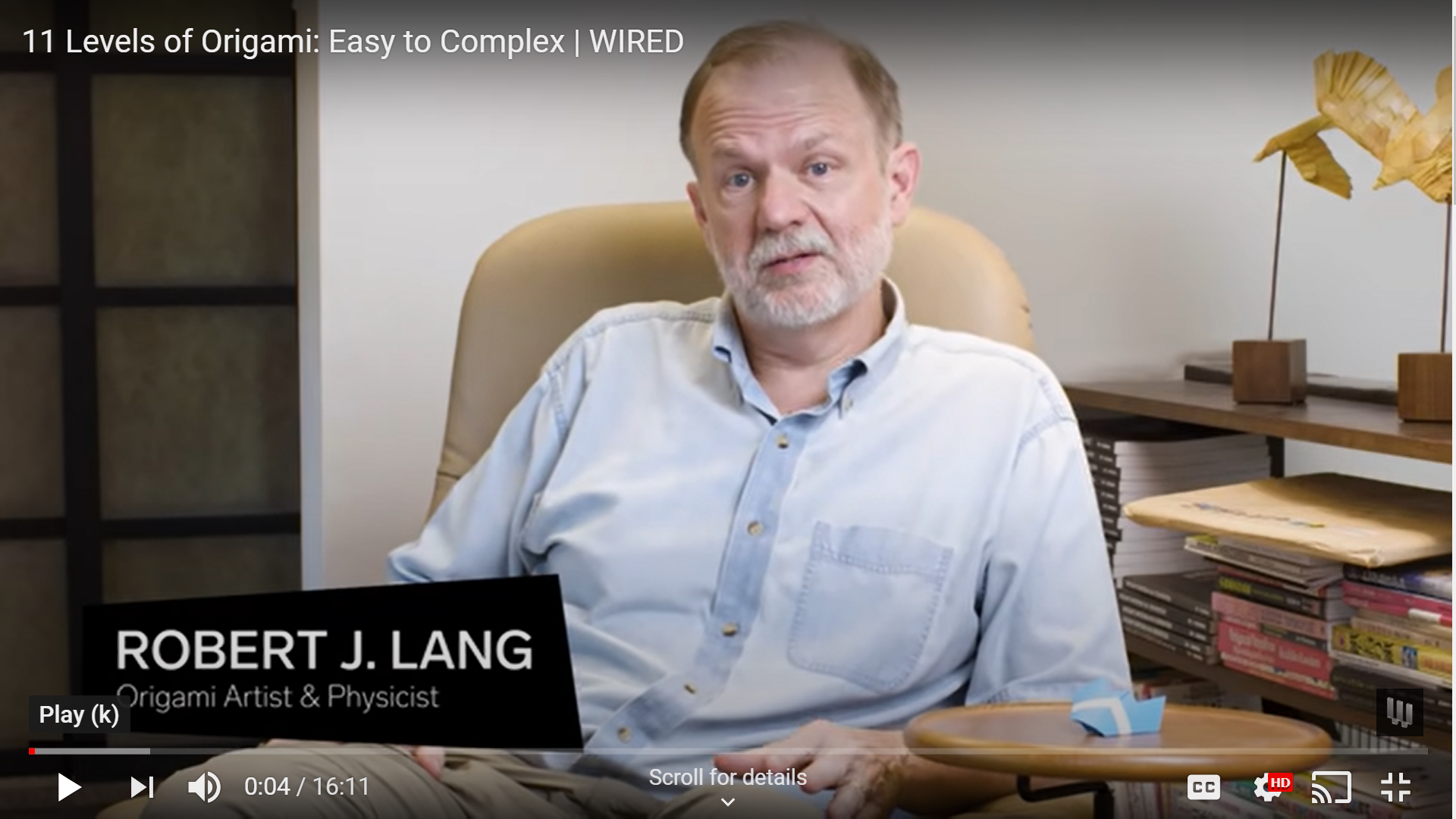 Screenshot of Robert Lang from Wired Magazine's video 11 Levels of Origami: Easy to Complex