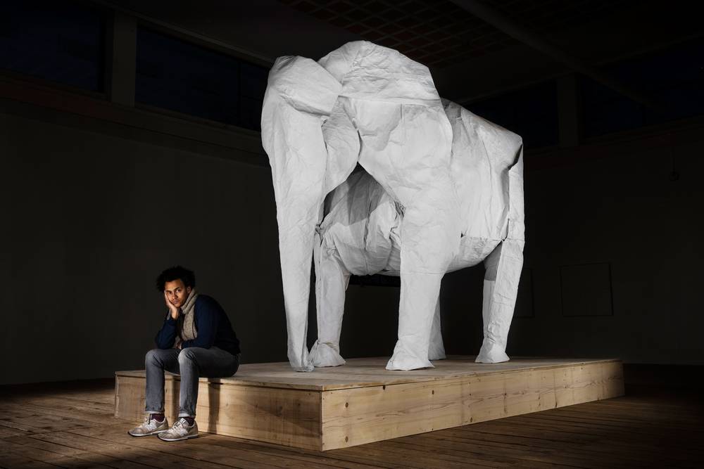 photo of giant origami elephant by artist Sipho Mabona