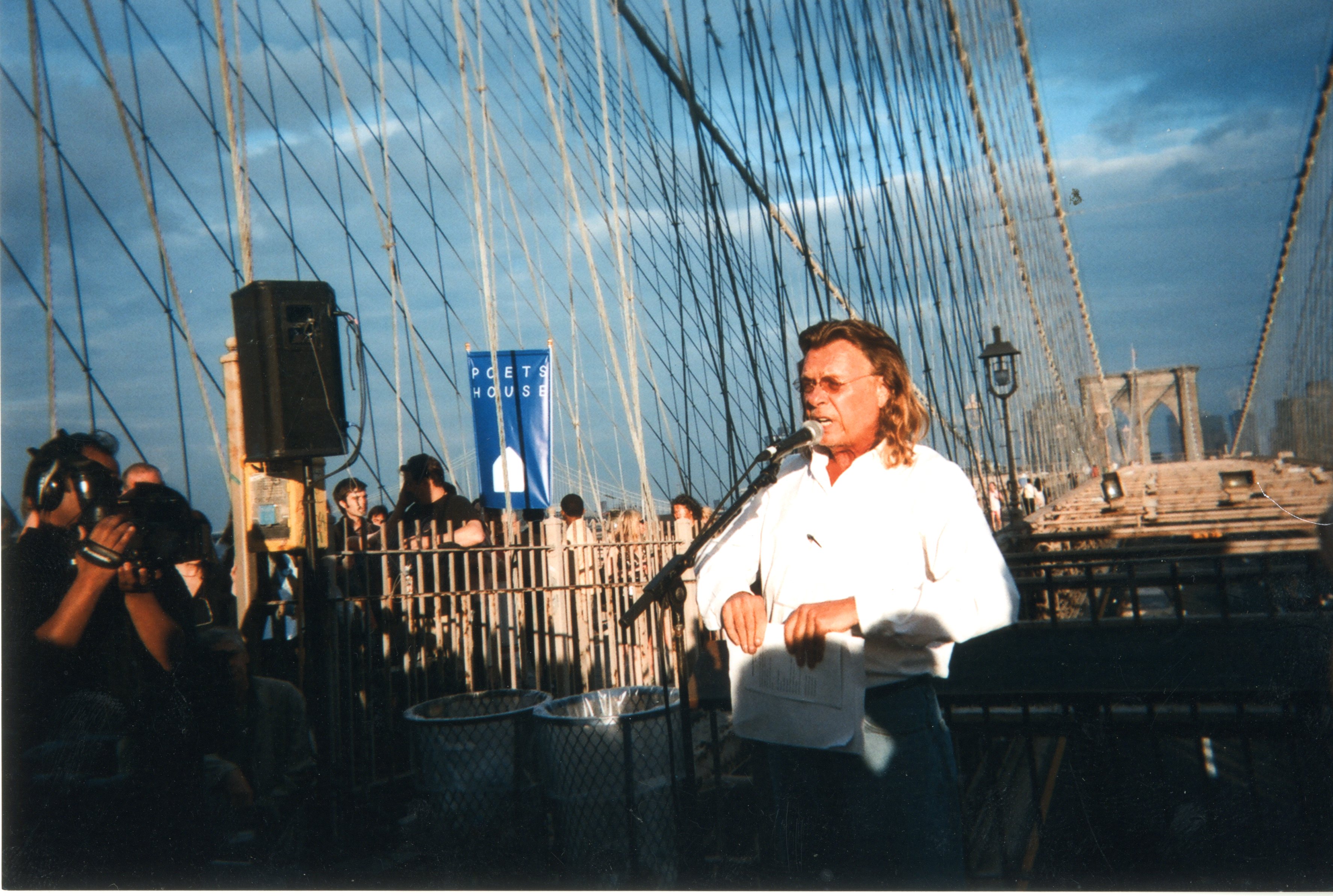 Thomas Lux reading at the Brooklyn Bridge