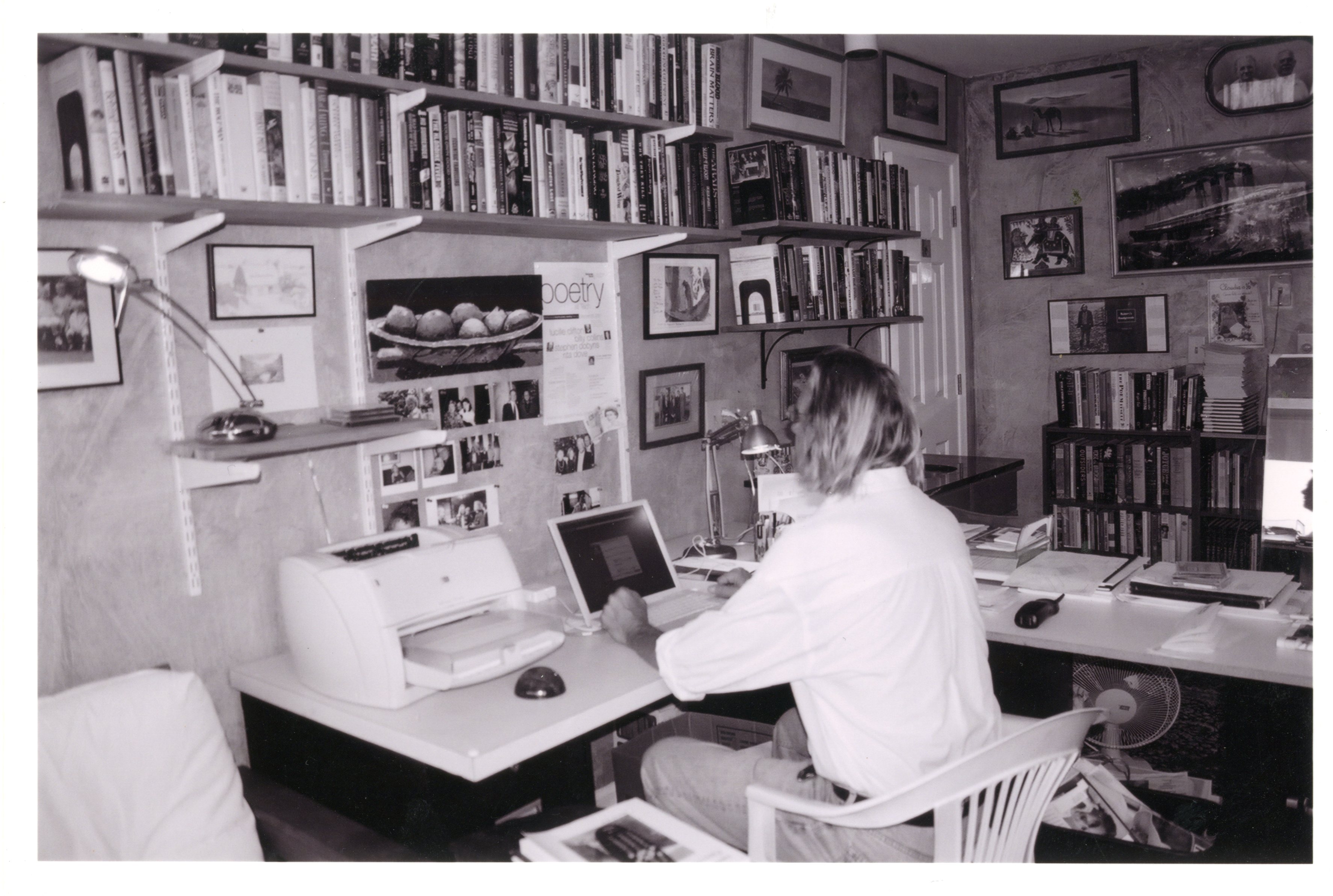 desk with laptop and Lux