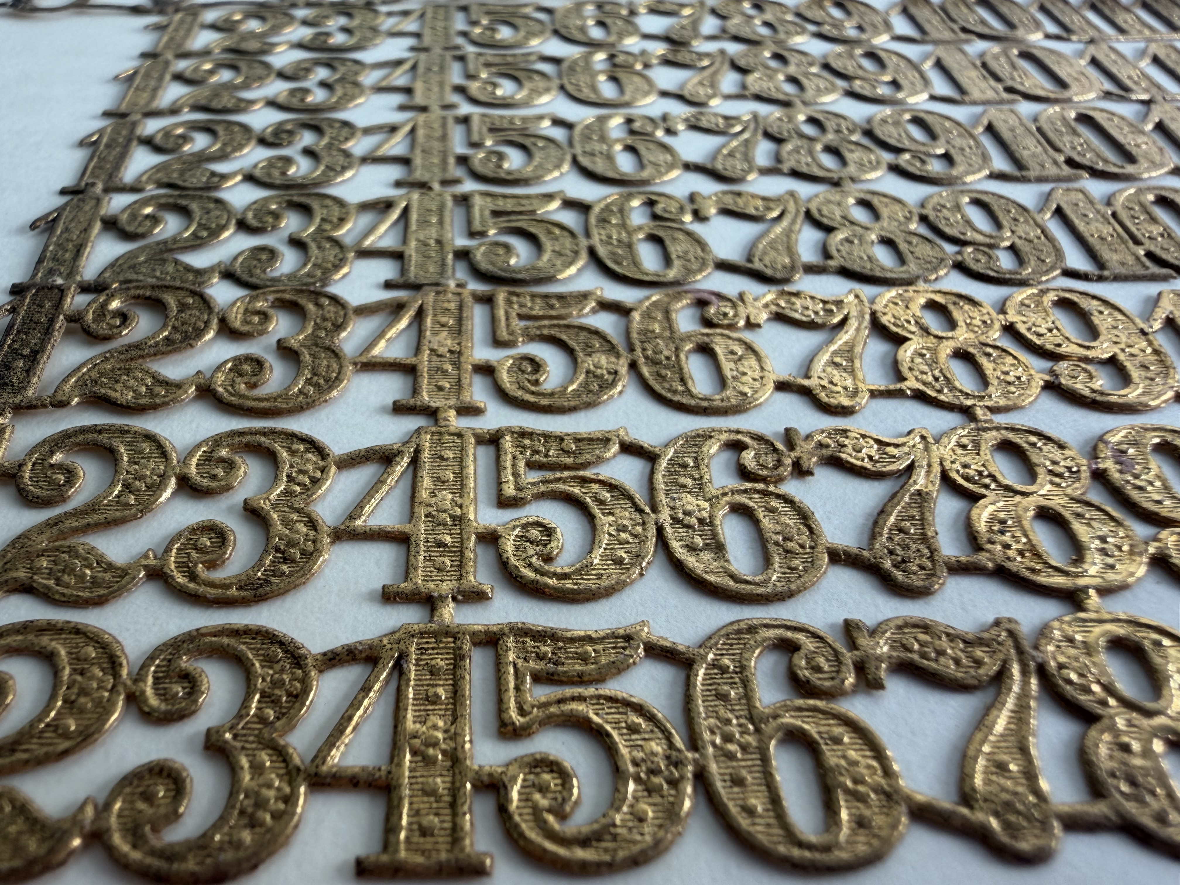 closup of embossed numbers