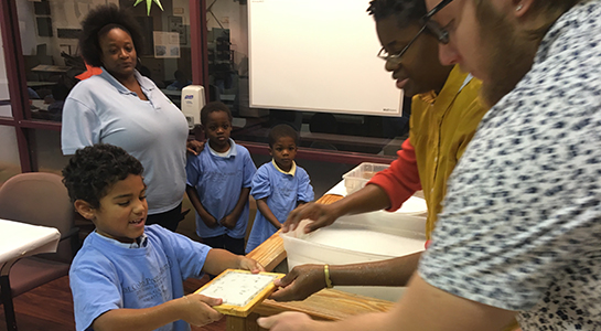 papermaking with a school group