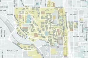 Mini map of the Paper Museum's location on Georgia Tech's campus