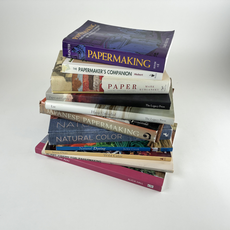 Stack of papermaking books