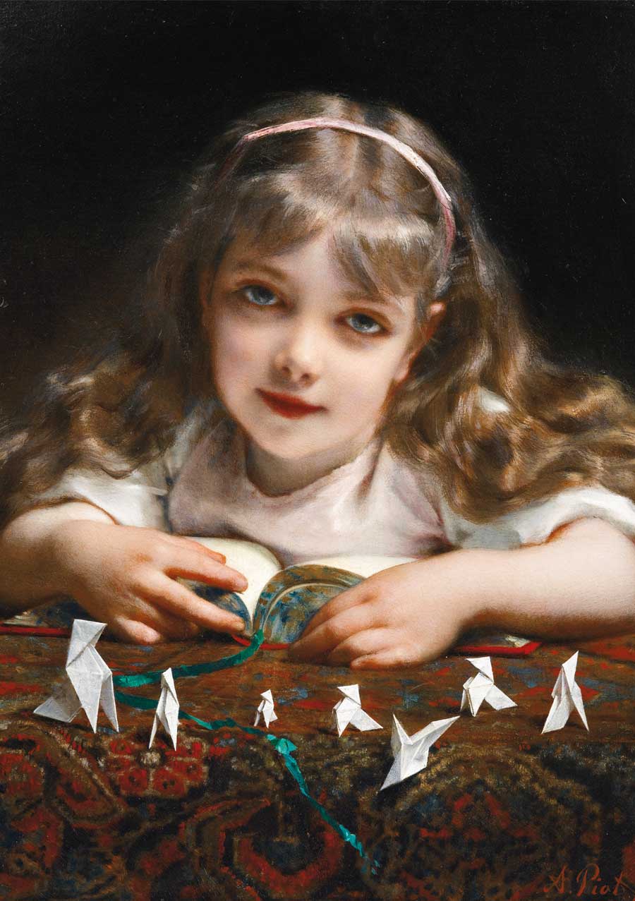 "A Young Girl with Origami Birds" by the French painter Etienne-Adolphe Piot (1850-1910)