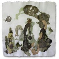 Pulp Painted green landscape on white paper