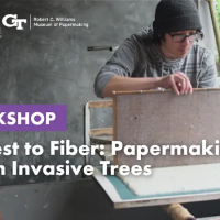 Papermaking Workshop, image of Ojascastro laying down a sheet of paper