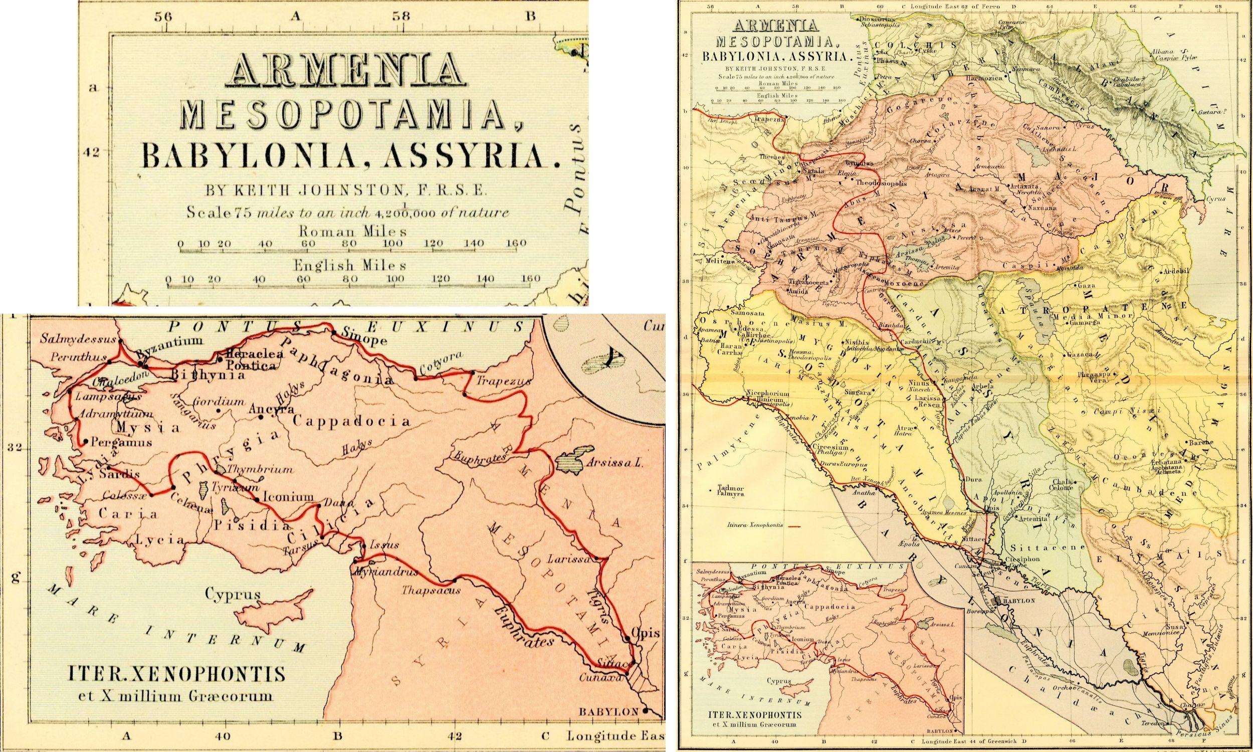 A map of ancient Asia Minor. Yellow, red, and green are used to identify territories.  