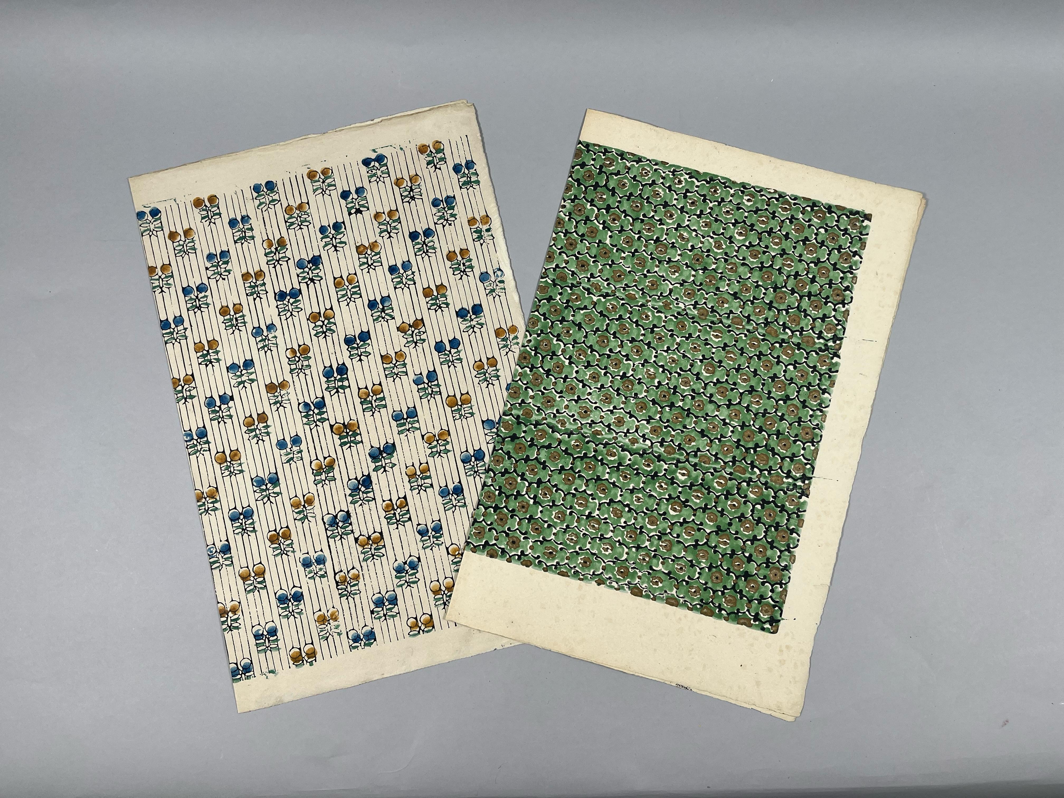 Two block print book papers from Italy made by Flavia Farina Cini (1881-1979)