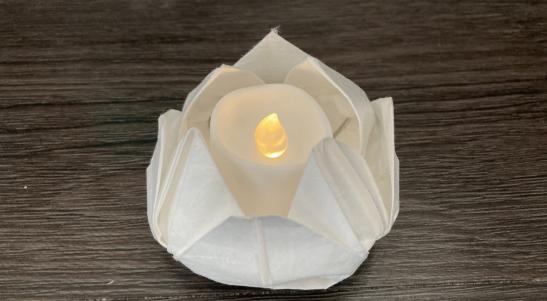 White Origami Lotus Lantern with tea light inside