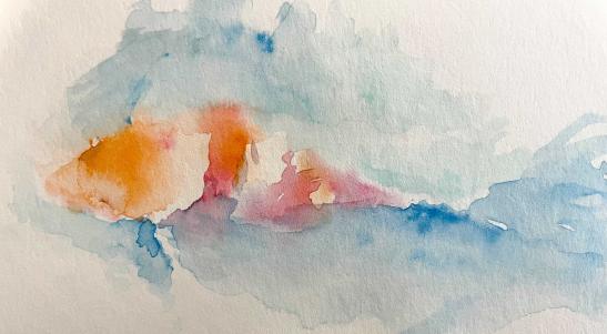 Orange and white stripped koi fish in water painted with watercolors
